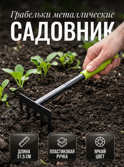 Грабельки «Садовник» 31,5см пластиковая ручка ДоброСад