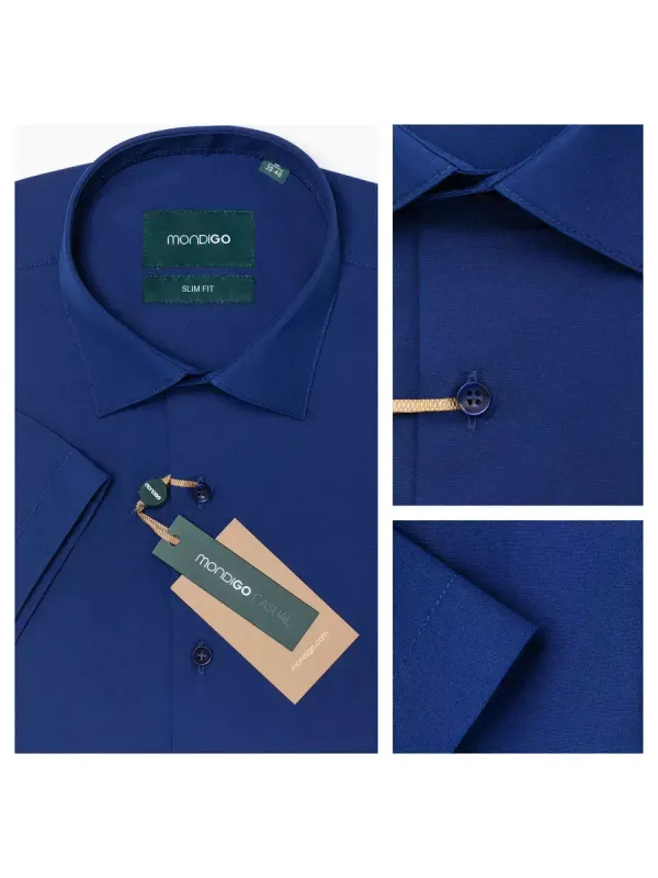Рубашка приталенная SLIM FIT с коротким рукавом, темно-синяя