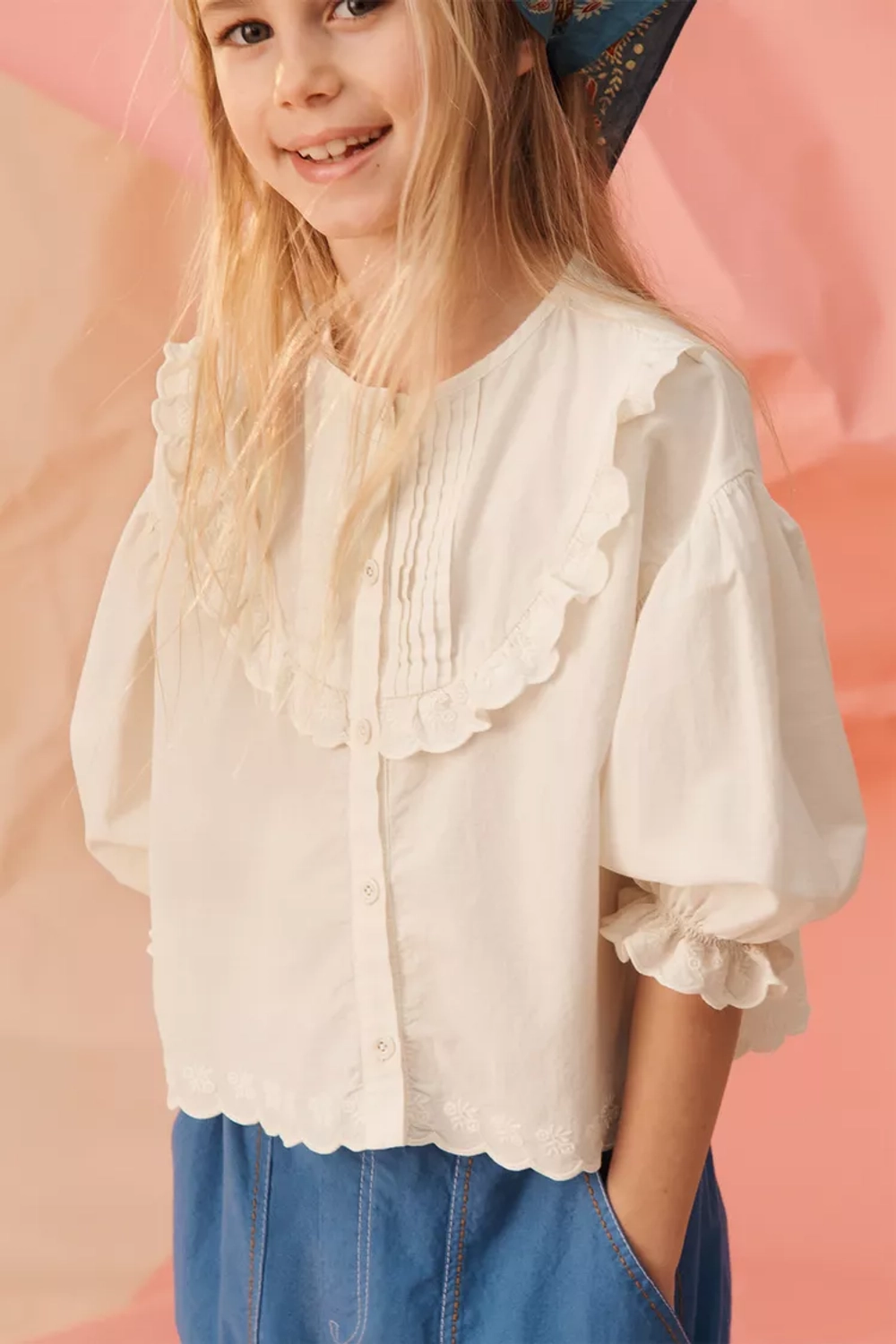 ZARA РУБАШКА С ВОЛАНАМИ И ЦВЕТОЧНОЙ ВЫШИВКОЙ — LIMITED EDITION, ЭКРЮ