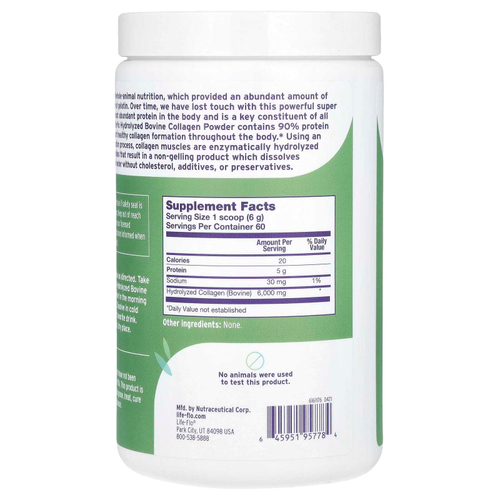 Life-flo, Гидролизованный бычий коллаген в порошке от травяного откорма, без добавок, 360 г (12,7 унции)