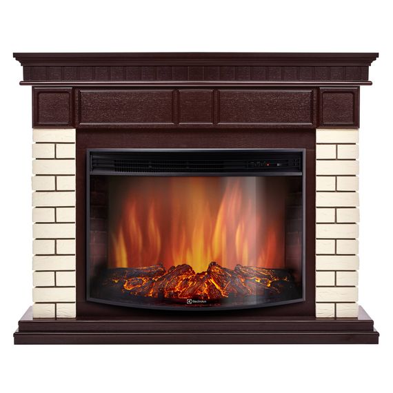 Каминокомплект: Очаг Electrolux EFP/P-2720RLS, портал Bricks 25 камень бежевый, шпон темный дуб