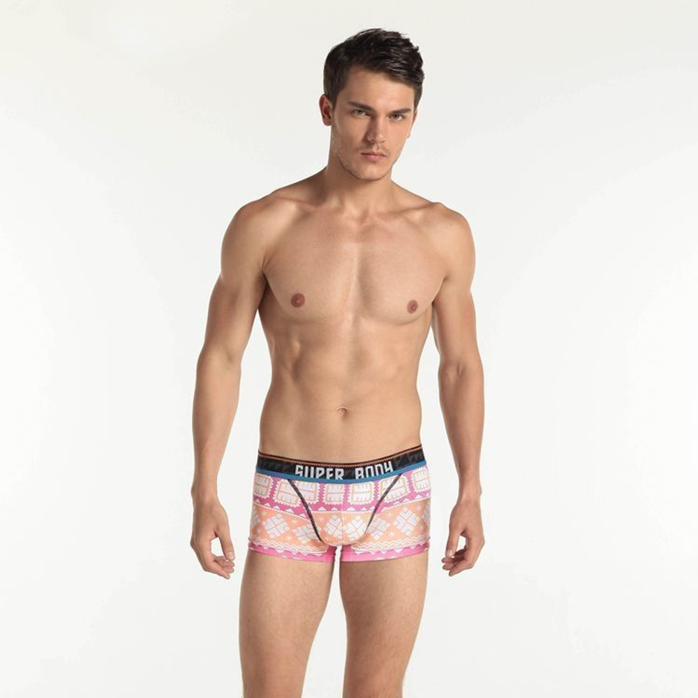 Мужские трусы боксеры розовые с узорами Superbody Boxer Pink