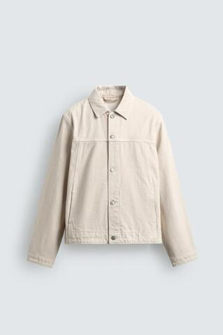 ZARA БАЗОВАЯ ДЖИНСОВАЯ КУРТКА, ЖЕЛТОВАТО-БЕЛЫЙ