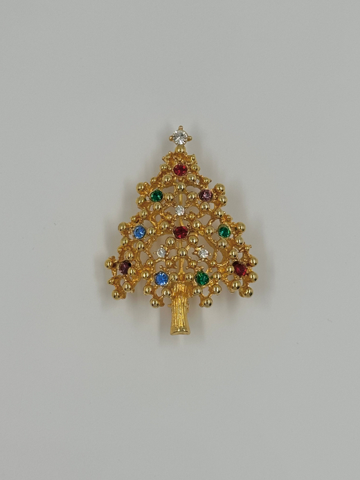 Брошь Ель с кристаллами