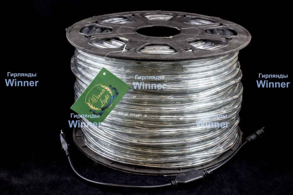 Дюралайт круглый _ 10.5 мм., 220V, 3-жилы, синие LED лампы 24 шт на 1 м., бухта 100 м, силикон, Winner (05.100.10,5.24B)