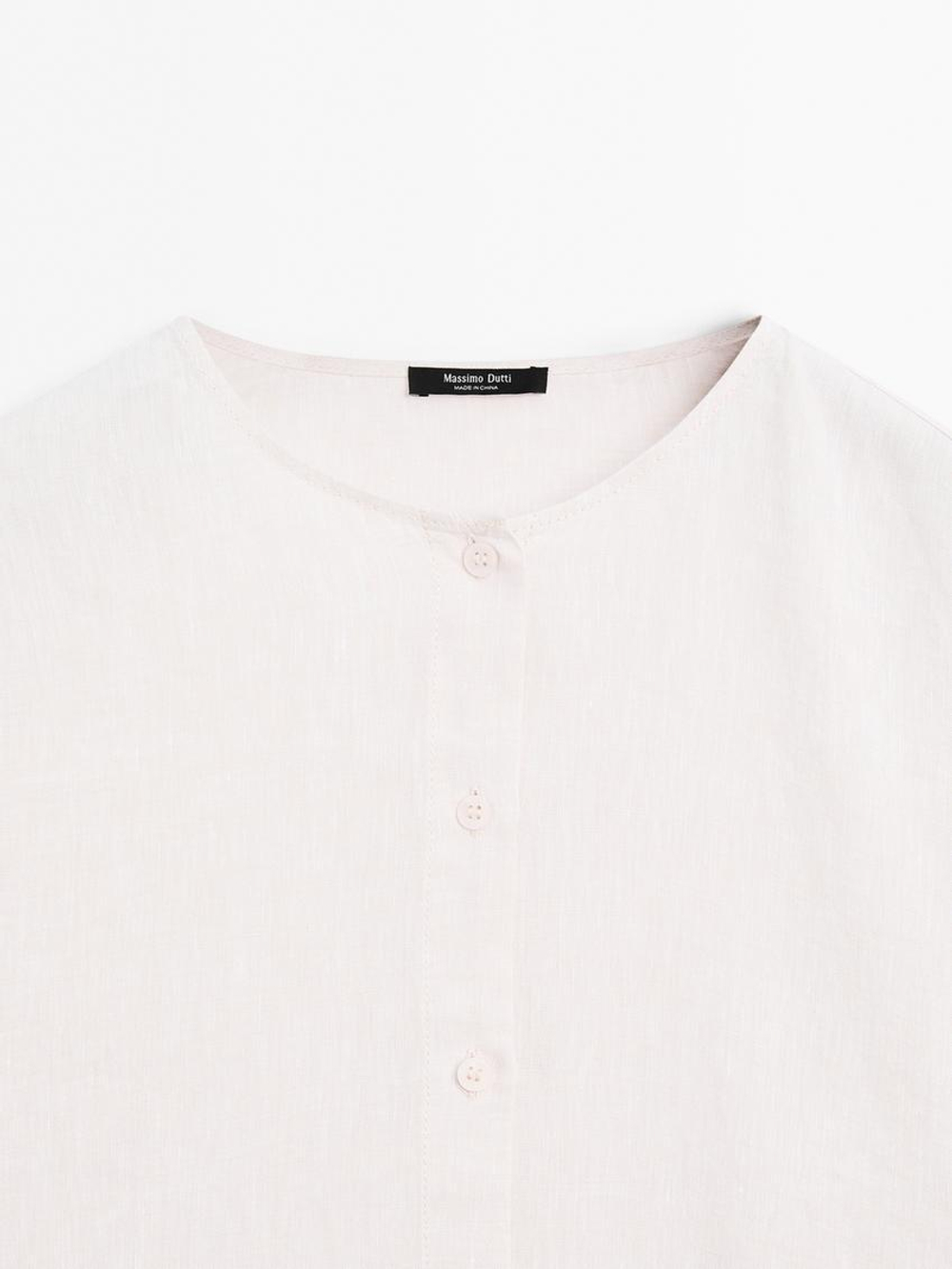 Massimo Dutti Рубашка из 100% струящегося льна с пуговицами, натуральный, кремовый