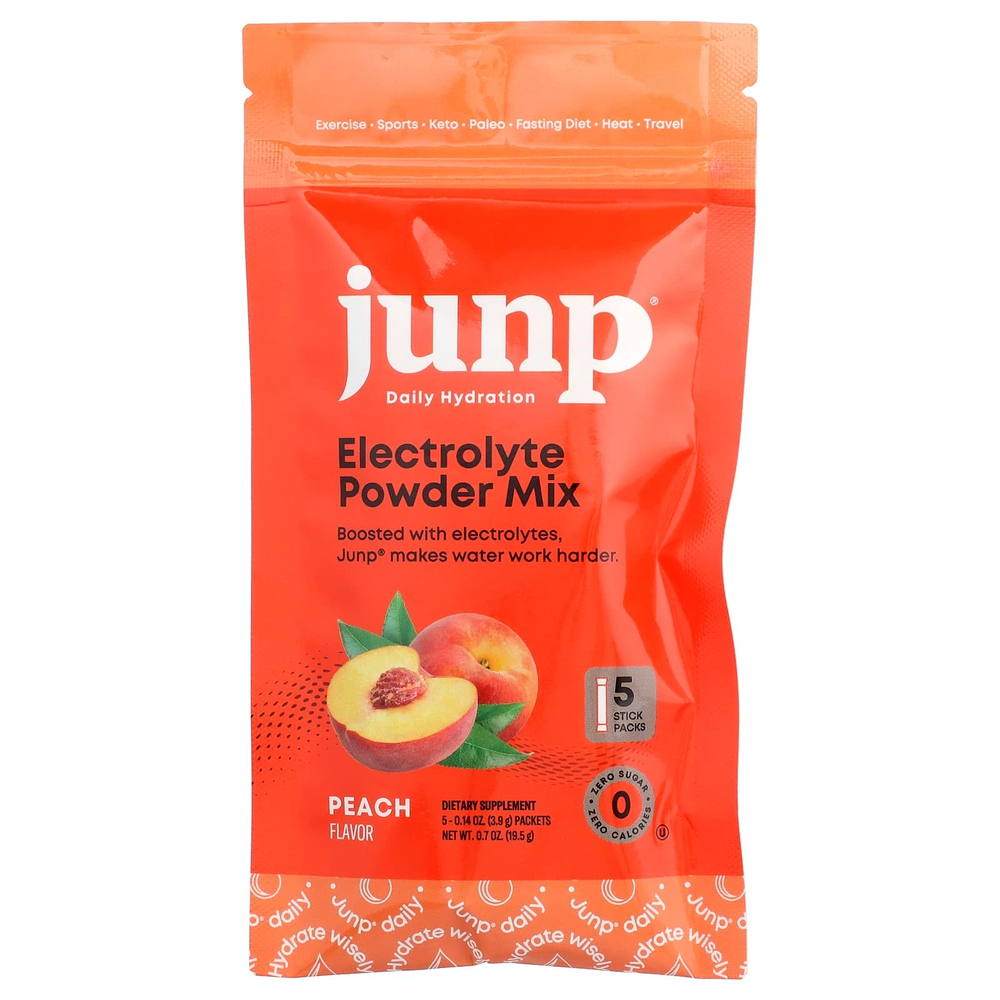 JUNP Hydration, электролитная порошковая смесь, персик, 5 пакетиков по 3,9 г (0,14 унции)