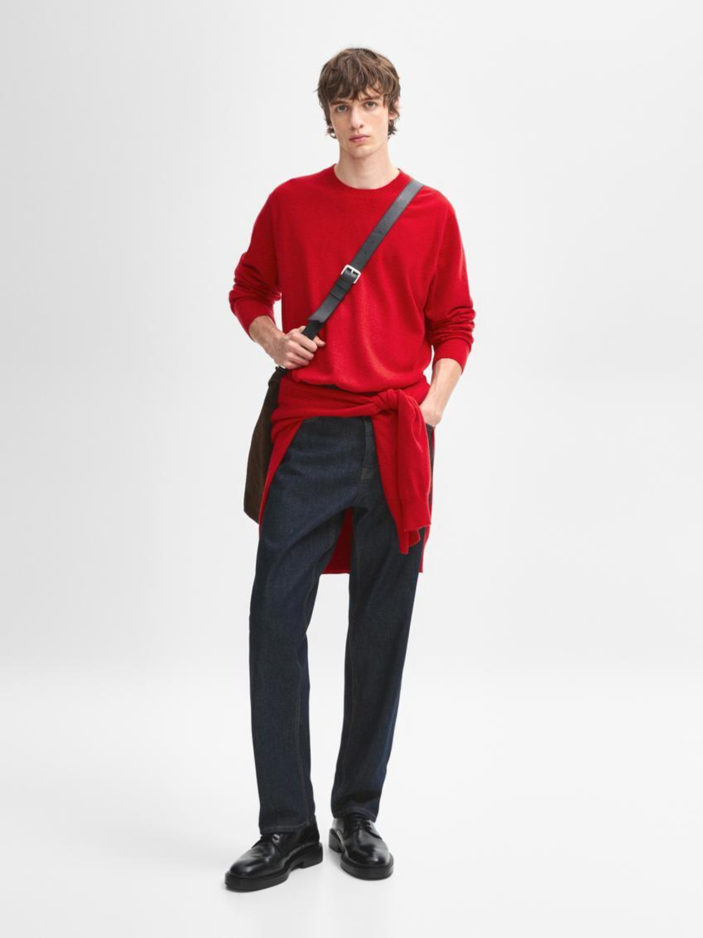 Massimo Dutti Джемпер из 100% кашемира с круглым вырезом, красный