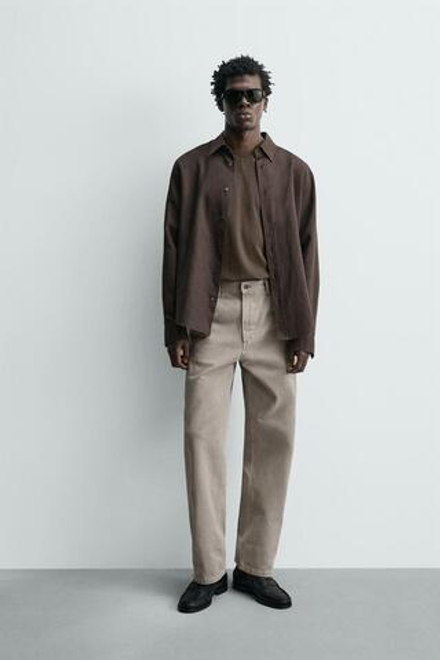 ZARA ДЖИНСЫ STRAIGHT FIT С ЭФФЕКТОМ ПОТЕРТОСТИ, СВЕТЛО-БЕЖЕВЫЙ