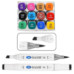 Маркер для скетчинга, двусторонние, Basir, четырехгранные, 14 мм, спиртовые, 12 шт