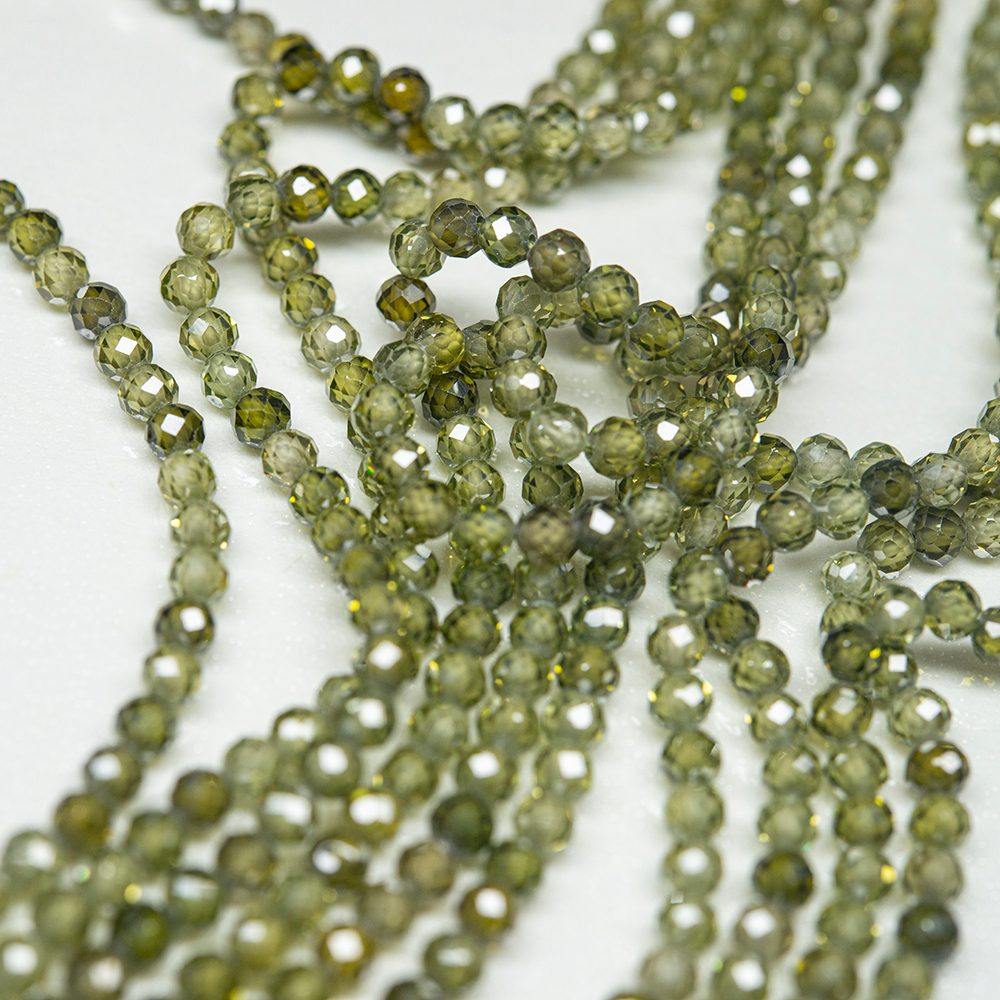 Фианиты, оттенок "Сицилийская Олива", 3,5мм, шар, микроогранка