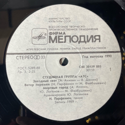 Винтажная виниловая пластинка LP Студийная Группа А Т С Забвение (СССР 1990)