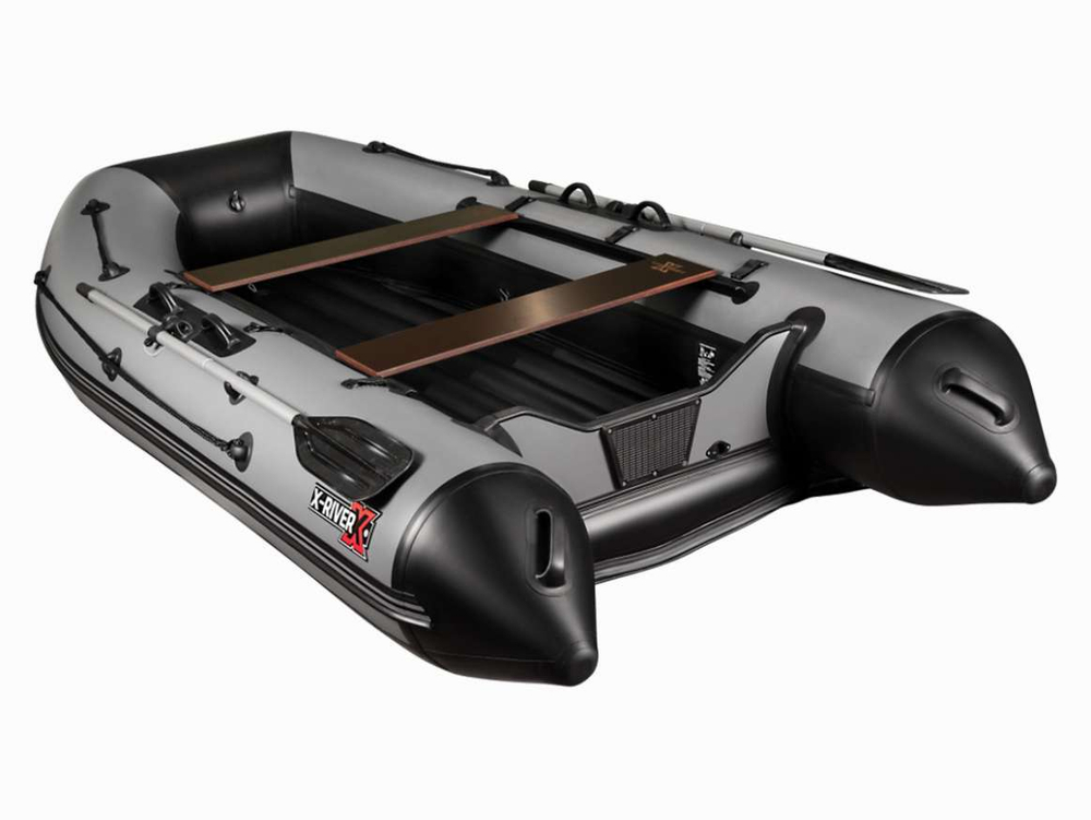 Лодка ПВХ X-River Agent 390 НДНД + усиленные баллоны, бело-серый/фурнитура серая