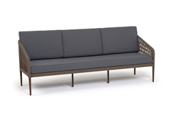 "Канны" диван 3-местный плетеный из роупа, каркас алюминий темно-серый (RAL7024) шагрень, роуп темно-серый круглый, ткань темно-серая 019