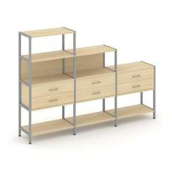 Shelf System Трехсекционный стеллаж четырех/трех/двухярусный с ящиками SN.STM-431 Акация Лорка/Метал