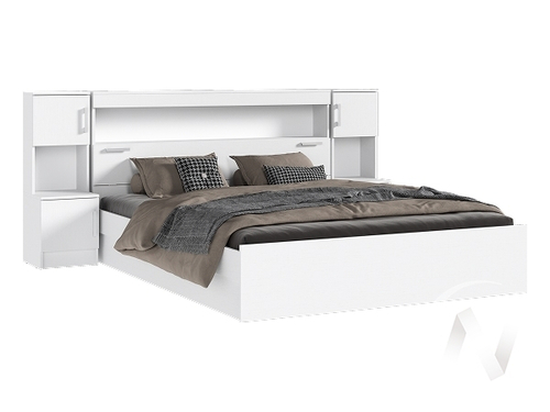 Кровать 1;6м с надстройкой с тумбами Спальня Бася (белый)