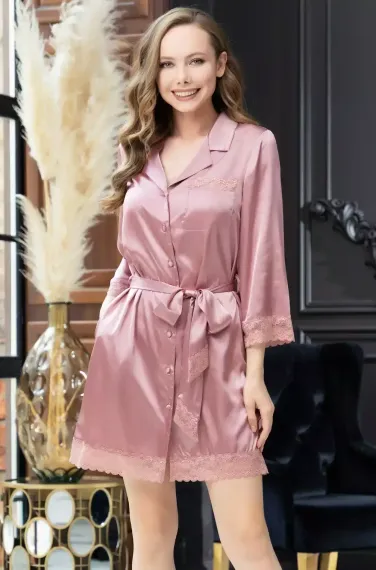Короткий шелковый халат Mia-Amore LUIZA 7247 Луиза на пуговицах