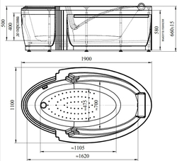 Акриловая ванна Ницца 190*110, каркас, подголовник