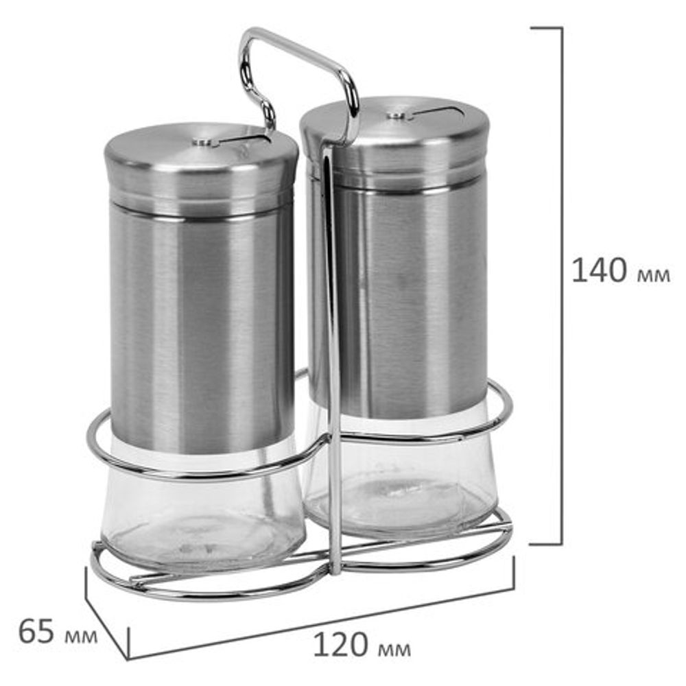 Набор для специй 2х140 мл, ULTRA, подставка + солонка + перечница, 3 типа отверстий, WEGLA (ВЕГЛА), 700234