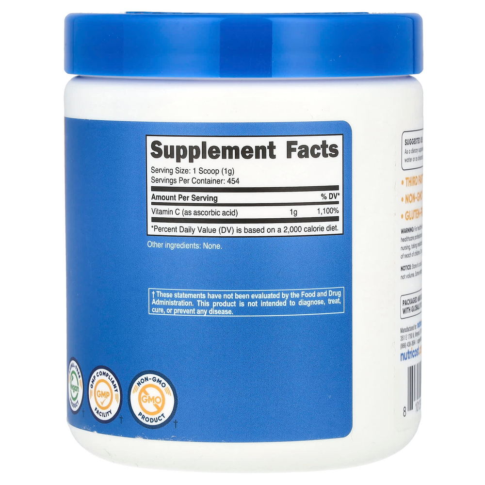 Nutricost, Витамин C, без добавок, 454 г (16,2 унции)