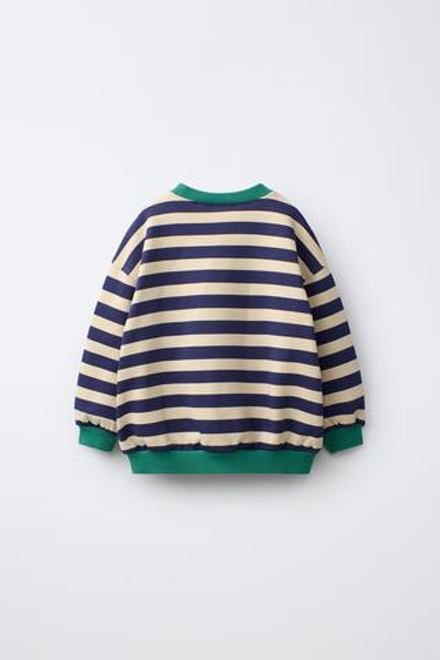 ZARA ТОЛСТОВКА В ПОЛОСКУ С КОНТРАСТНЫМИ ЭЛЕМЕНТАМИ, ЭКРЮ/СИНИЙ