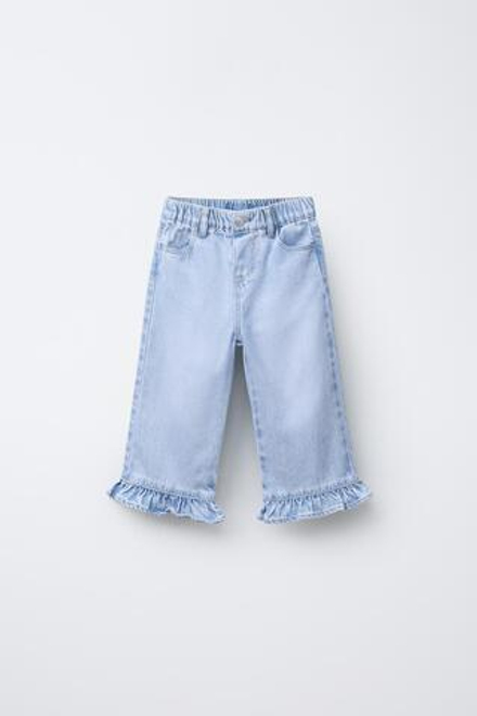ZARA ДЖИНСЫ-КЮЛОТЫ С ВОЛАНАМИ СНИЗУ, ГОЛУБОЙ