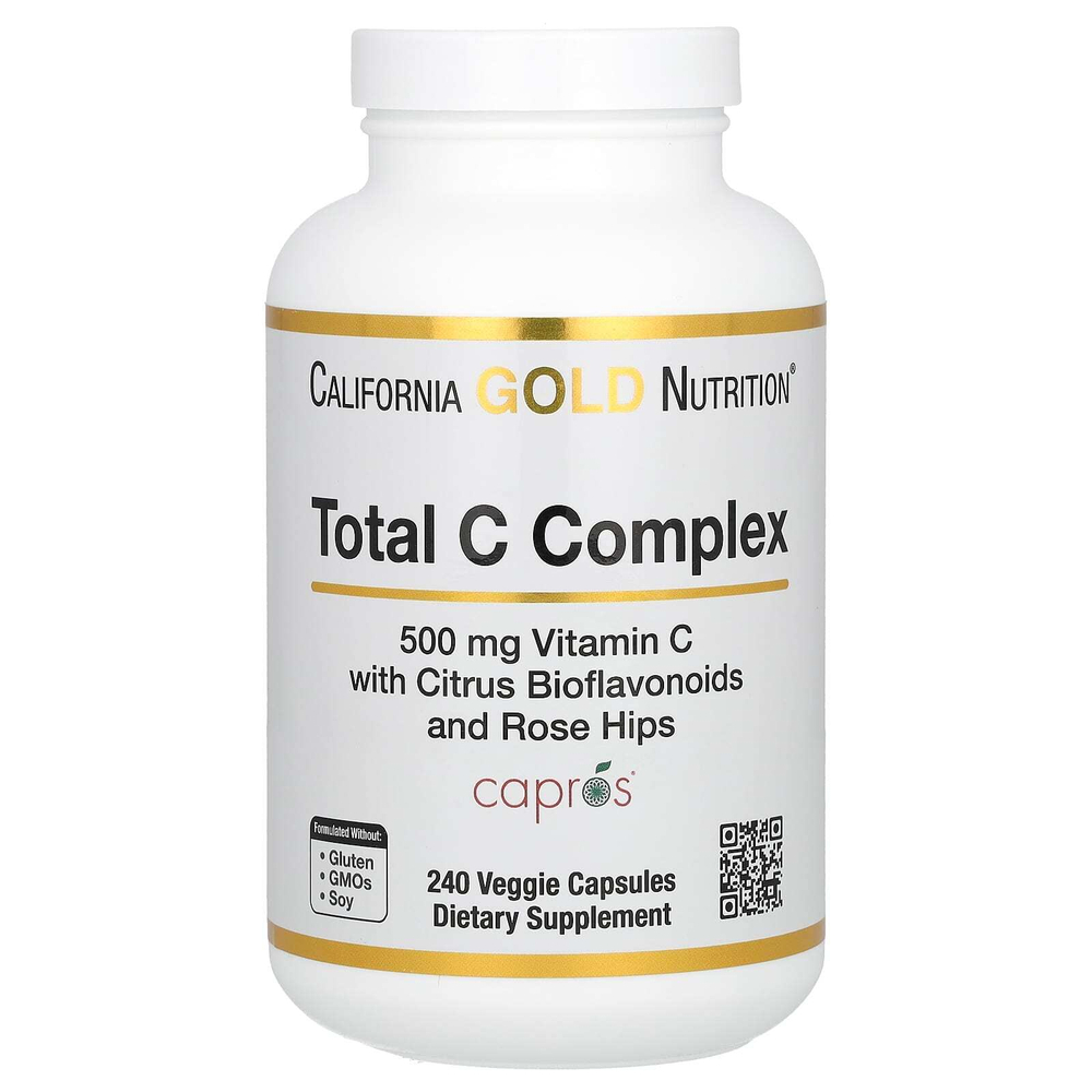 California Gold Nutrition, Total C Complex, витамин C с амлой, цитрусовыми биофлавоноидами и шиповником, 500 мг, 240 растительных капсул