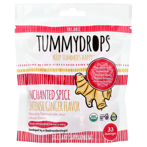 Tummydrops, органическая заколдованная пряность, насыщенный имбирь, 33 пастилки