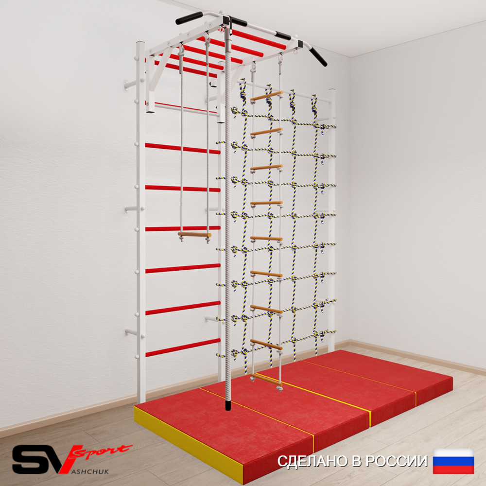 Шведская стенка Sv Sport 53640 (Турник рукоход/Канат/Лестница/Трапеция/Мат 2м/Канатный лаз)