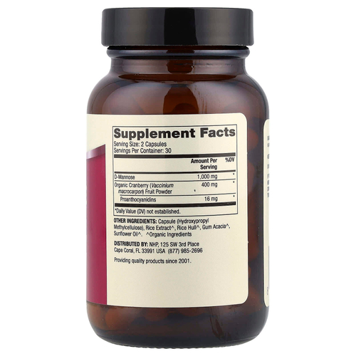 Dr. Mercola, D-манноза и экстракт клюквы, 60 капсул