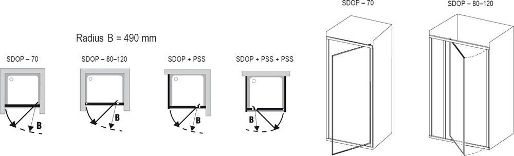 Душевая дверь Ravak Supernova SDOP-90 белая+грейп 03V70100ZG схема