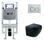 Унитаз подвесной WeltWasser AMBERG 497 ST+MERZBACH 041 XL MT-BL+AMBERG RD-WT черный матовый, безободковый, с крышкой микролифт, слив-торнадо, с инсталляцией и белой кнопкой
