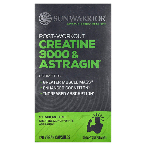 Sunwarrior, Creatine 3000 и Astragin® для приема после тренировки, 120 веганских капсул