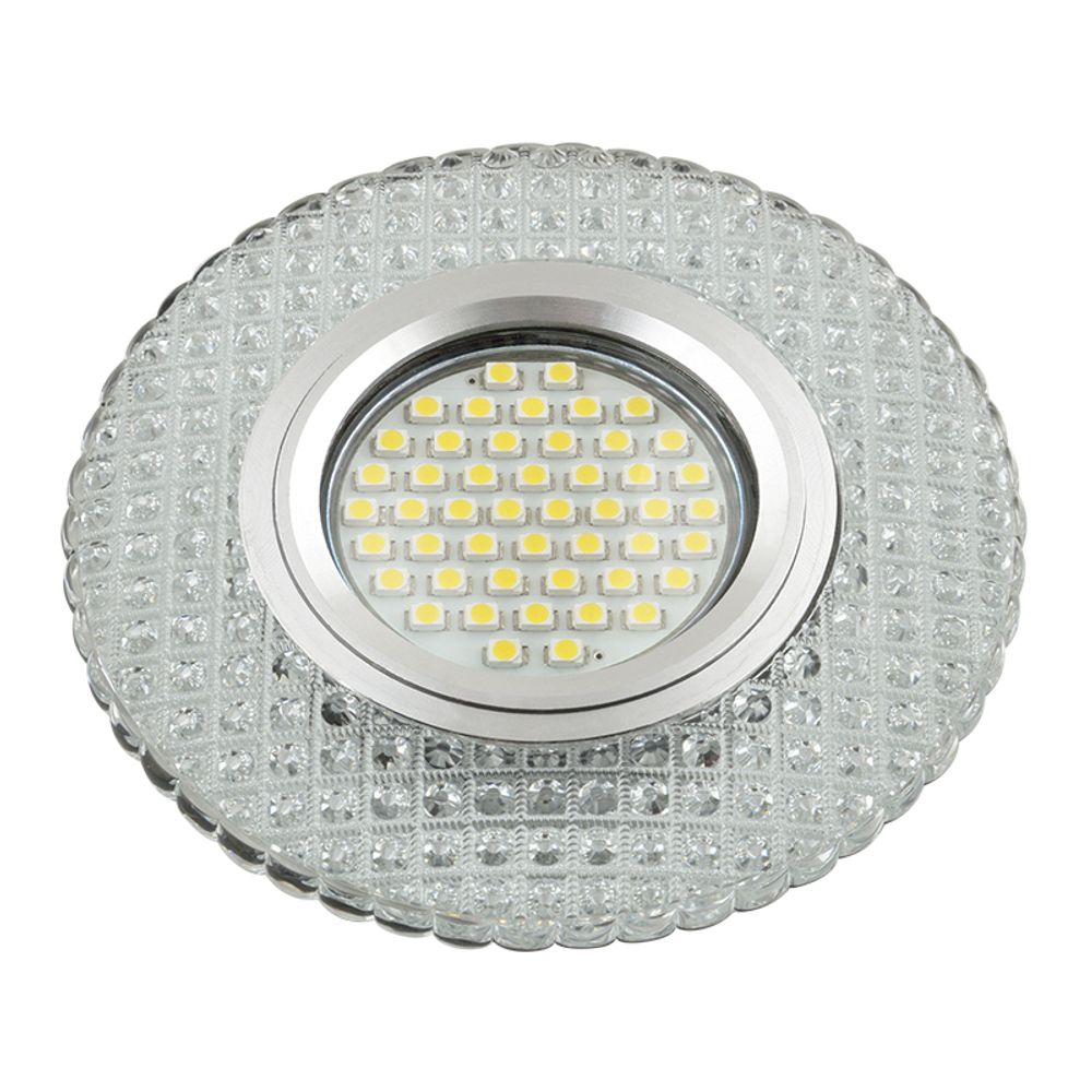 DLS-L135 GU5.3 GLASSY/CLEAR Светильник декоративный встраиваемый, серия Luciole. Без лампы, цоколь GU5.3. Доп. светодиодная подсветка 3Вт. Стекло. Зер