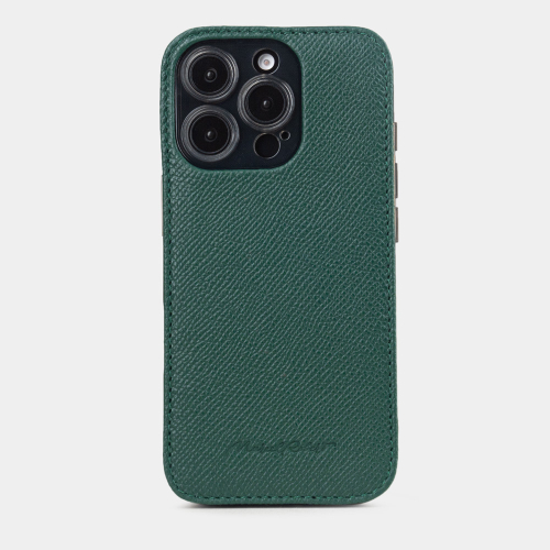 Чехол для iPhone 16 Pro Max из кожи сафьяно, зеленого цвета