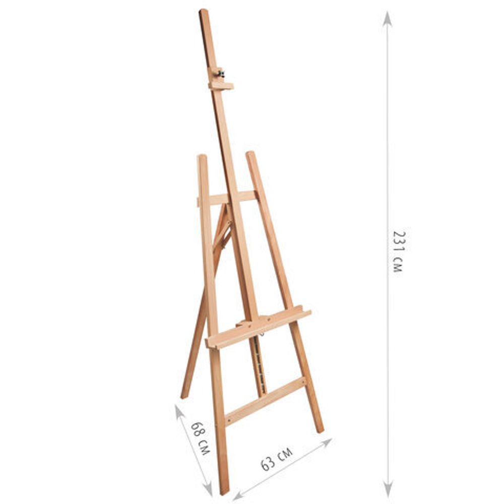 Мольберт напольный BRAUBERG ART CLASSIC, бук, угол 60°, 63х174(231)х68см, высота холста 126см,190652