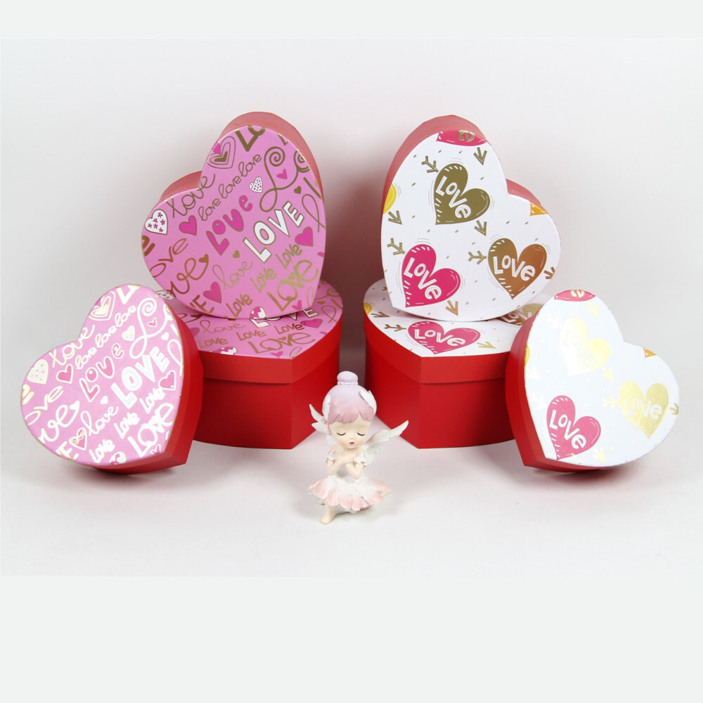 Набор подарочных коробок 3в1 "Сердце" белый/розовый 16*14*6, 19*17*7.5, 22*20*9см