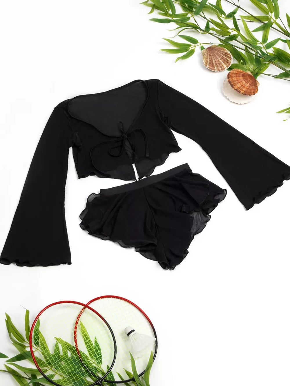 купальник раздельный 4 в 1 с шортами- юбка и топ с накидкой