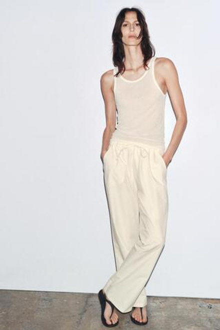 ZARA ТОП ИЗ ХЛОПКА С РЕМЕШКАМИ, ЖЕЛТОВАТО-БЕЛЫЙ