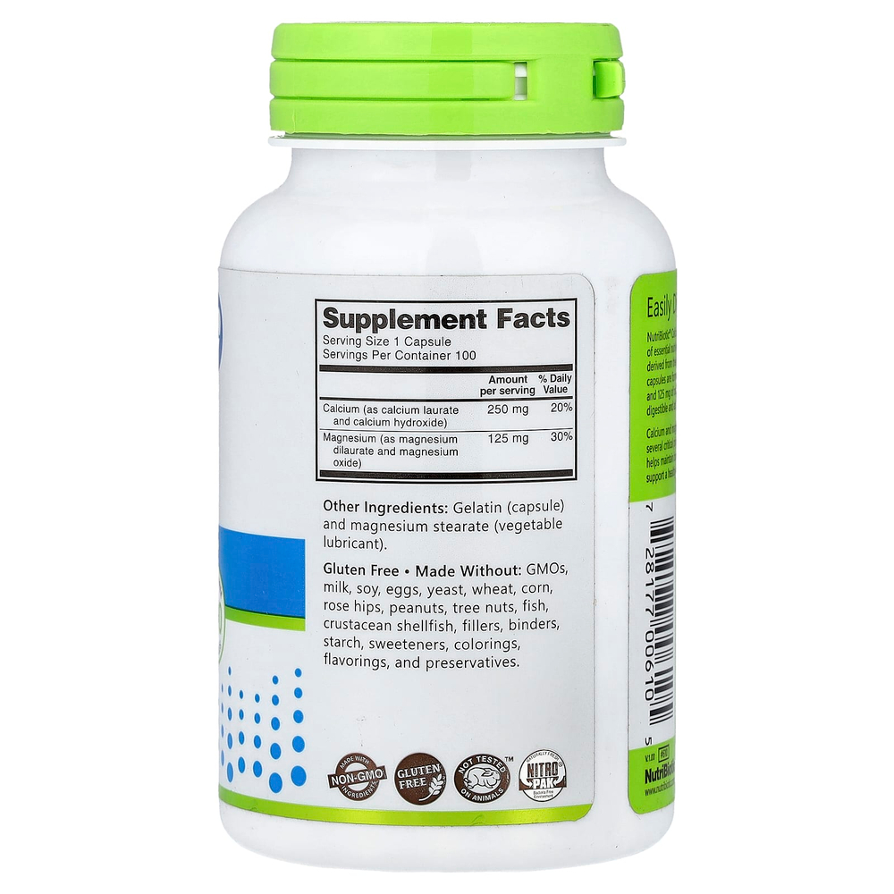 NutriBiotic, Essentials, кальций и магний, 100 капсул без глютена