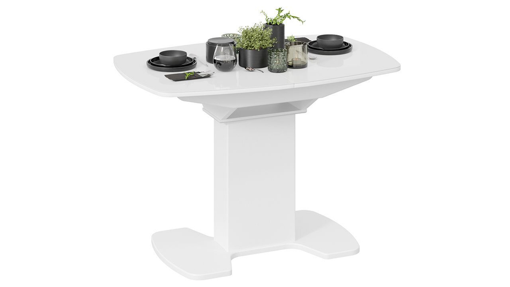 Стол кухонный обеденный раздвижной Белый Глянец/Стекло Белое, Портофино, 110х75х75 см