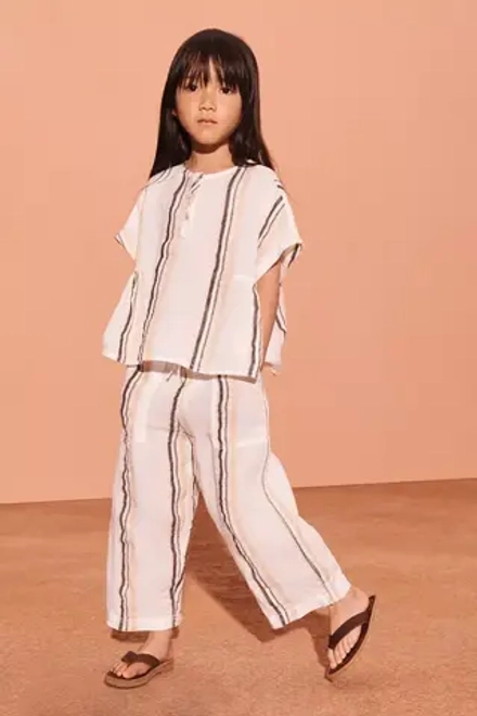 ZARA ЛЬНЯНЫЕ БРЮКИ В ПОЛОСКУ, ЭКРЮ
