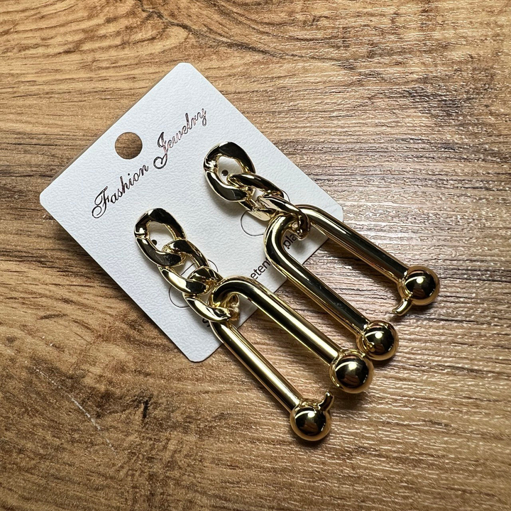 Серьги "Цепи" 3 звена панцирное плетение подвеска узелок металл золотистый желтый 5 см