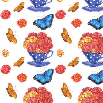 Розы, тропические бабочки