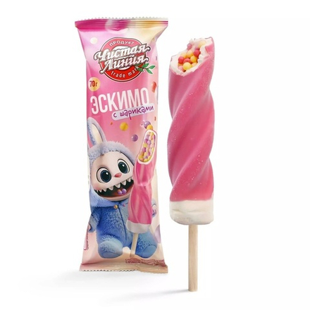 Мороженое эскимо пломбир ванильный с рисовыми шариками с ароматом малины "СПИРОЛЛО" 70гр.