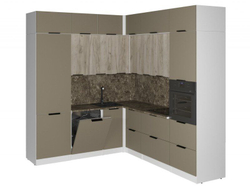 Кухонный гарнитур Альба гранд прайм 2200х2500 мм, каркас ЛДСП, фасад ЛДСП, Белый/Дуб браун/Мокко