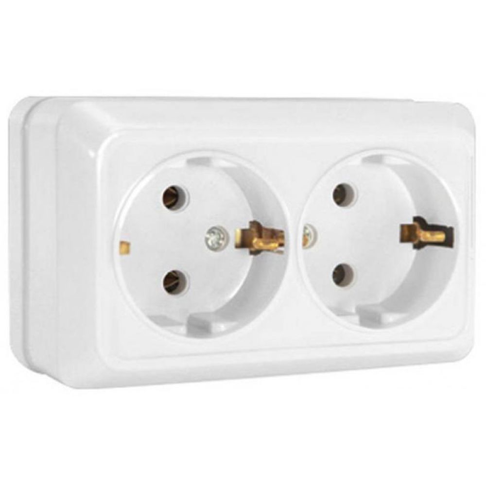 Розетка UNIVersal Олимп 2-местная о/п с/з бел. 16А 250В