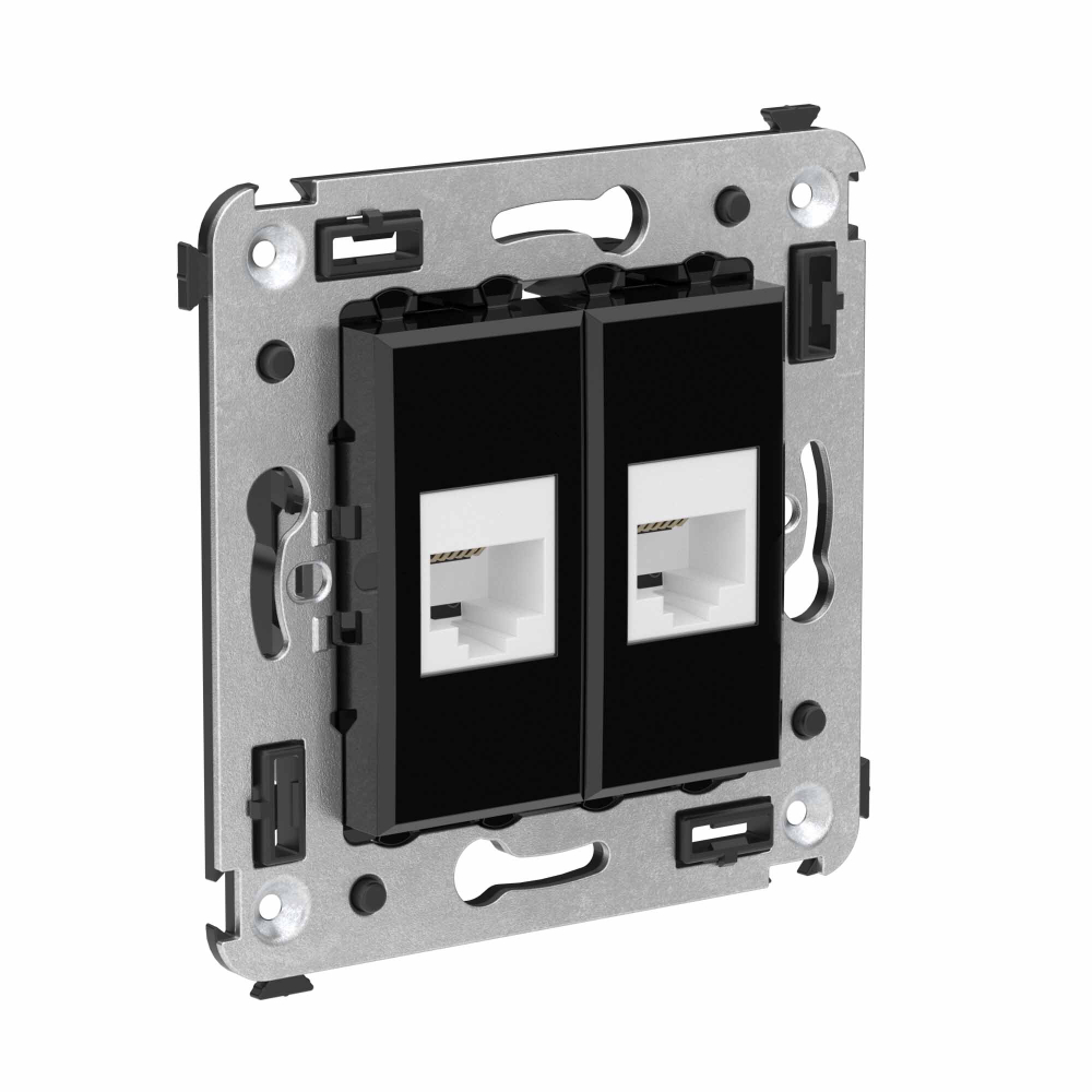 Телефонная розетка RJ-12 без шторки в стену двойная, "Avanti", "Черный квадрат"