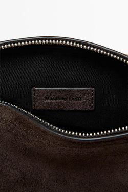 Massimo Dutti Сумка через плечо из натуральной замши, шоколадный