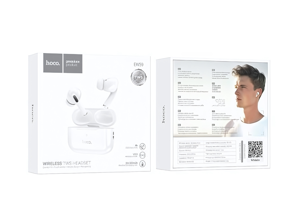 Bluetooth - гарнитура HOCO EW59, TWS вакуумные, BT5.3, 30/300mAh White